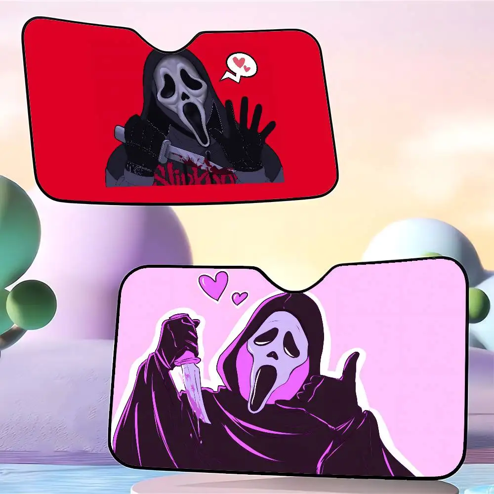 الصراخ أنيمي Ghostface الزجاج الأمامي مظلة السيارات مضحك الحيوان الزجاج الأمامي الشمس الظل نافذة السيارات للطي أشعة الشمس قناع حامي