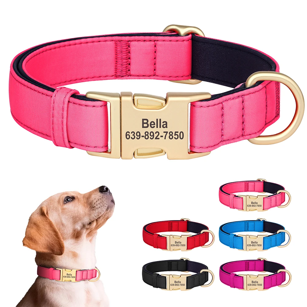 Personalized Nylon Dog Collar Waterproof Pet Collars With Customized Buckle for Small Medium Large Dogs Labrador Free DIY Name