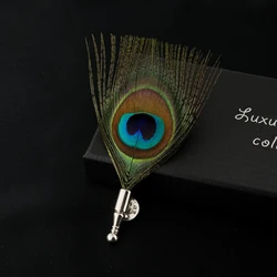 KISHEDGE-broche iridiscente para hombre y mujer, adorno Unisex, accesorio de pluma de pavo real, Pin de calidad, caja de regalo para fiesta de boda
