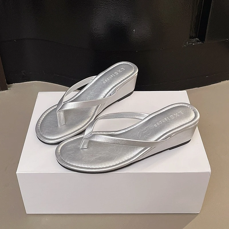

Women Flip-flops French High-heeled Sandals Summer Pinch-on Slippers for Women Wedge Casual Slides Luxury Banquet Dress Slippers