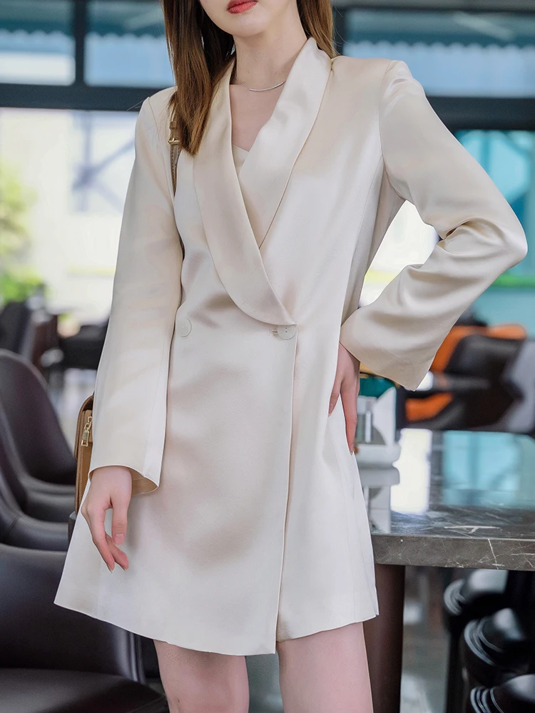 

Silky Tee-acetate Satin Women's Suit Jaet High Waist Midi Top Spring Summer New Sle Commute Sle Slim Fit Long Sve