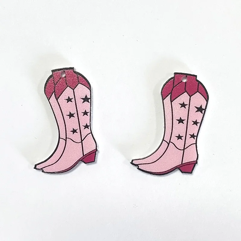 10Pcs Vinatge Western Cowboy Boots Acrylic Charms Y2k Earring Necklace Pendant Accessory Diy Cool Jewelry Make