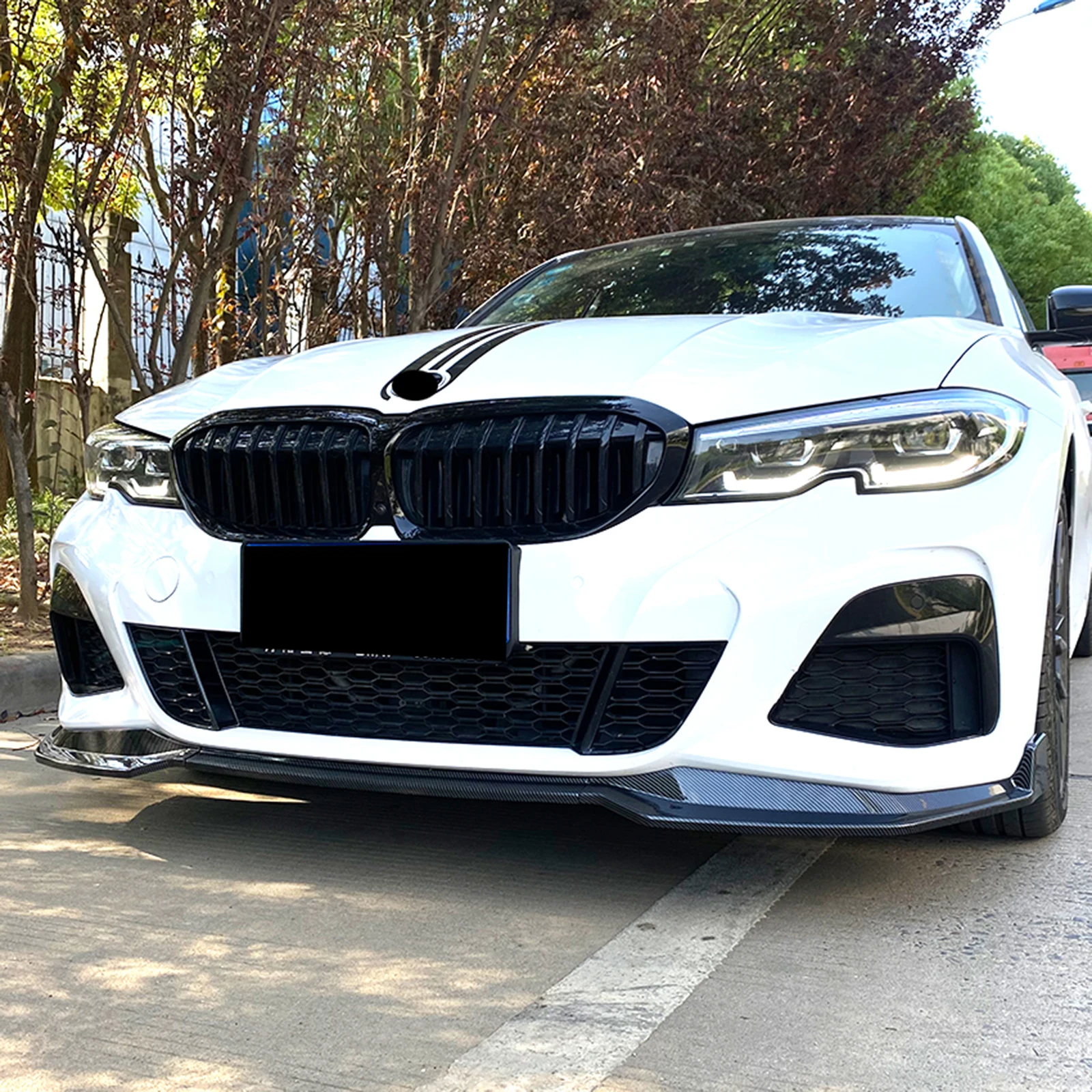 BMW 3 시리즈 G20 320i 330i M 팩 2019-2022 프론트 범퍼 스포일러 립 탄소 섬유 룩, 글로스 블랙 하단 스플리터 보호대 썸네일 5