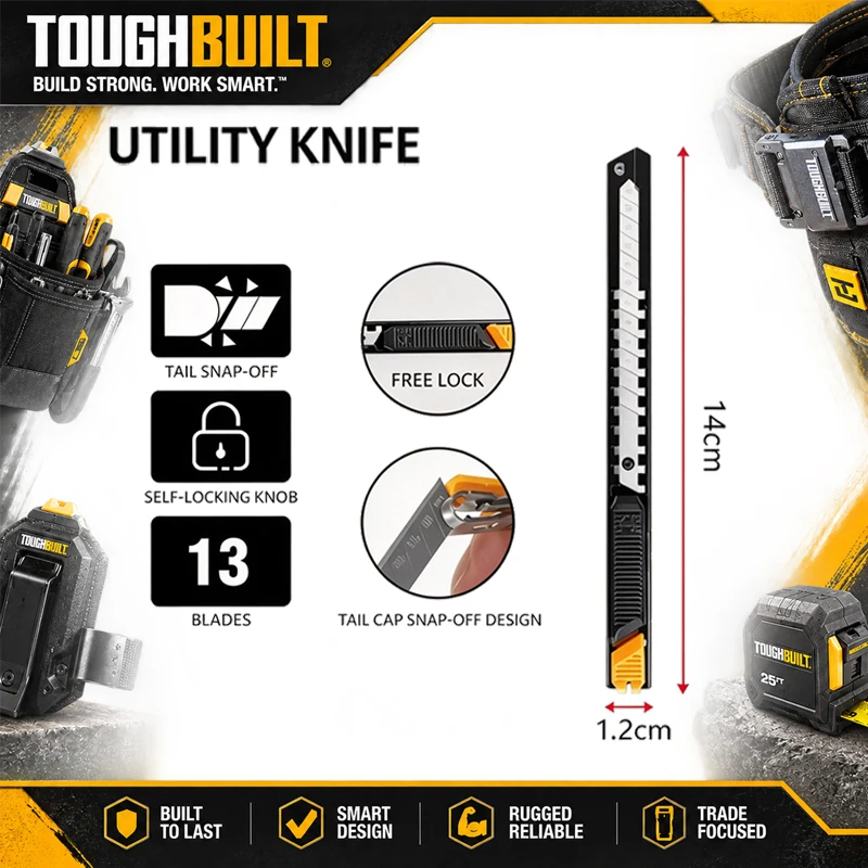 ToughBuilt TB-H4-13-C09 Heavy-Duty Zinc-Aluminum Alloy Utility Knife --Auto-Lock Safety Model