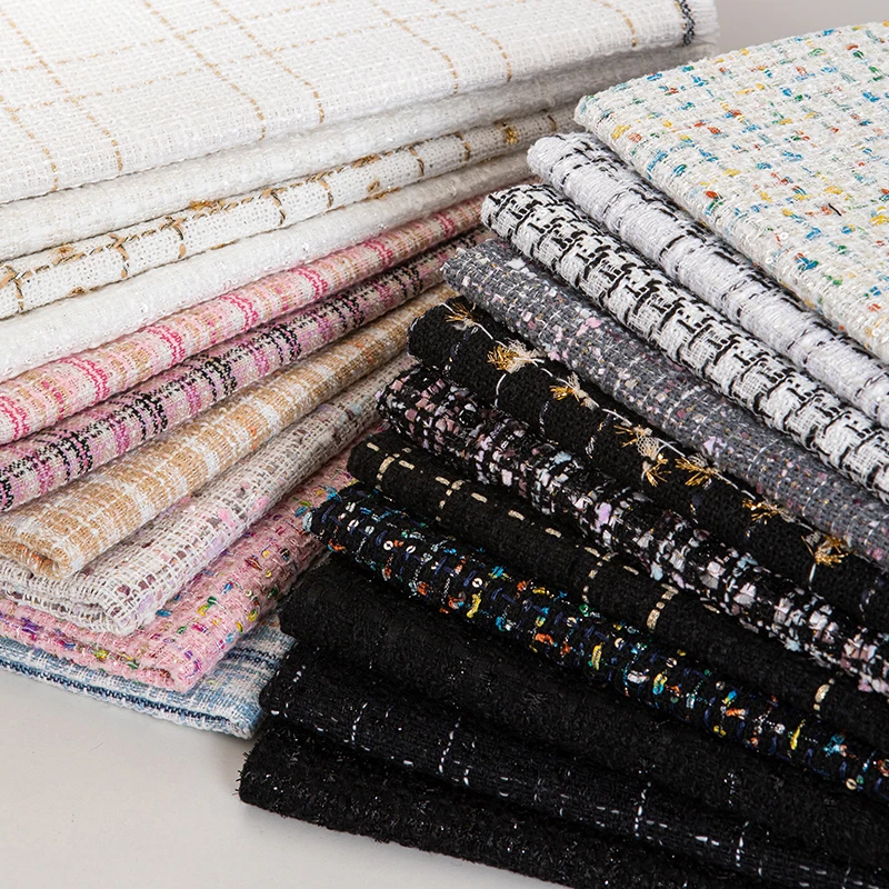 

Women's Tweed Fabric Thickened By The Meter for Children's Dress Vests Bags Clothes Diy Sewing Cloth Autumn Winter Black White