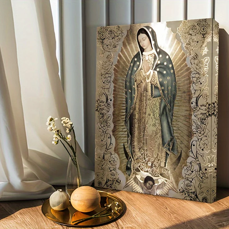 1pc Exquisite Wooden Framed Canvas Painting of Our Lady of Guadalupe - Vibrant Wall Art Print with Sturdy Frame, Ready to Hang