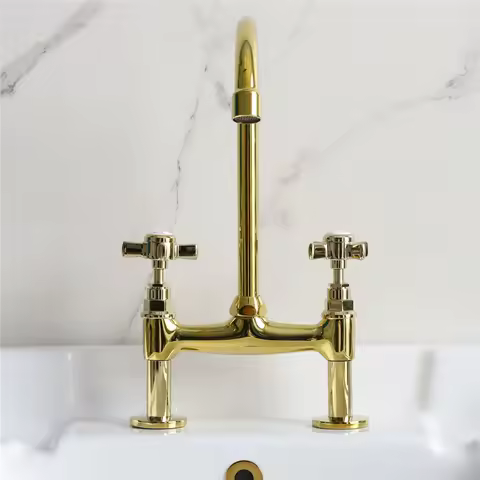Gold Brass Pot Filler Tap Deck Mounted Rotating Kitchen Faucet Hot and Cold Dual Holes Sink Tap Rotate Spout