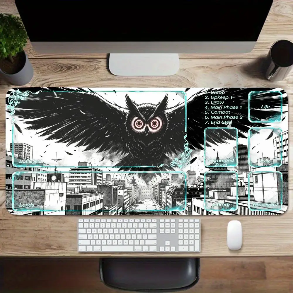 City dark beast playmat cyan tech border sci-fi illustration mousepad for office game desk