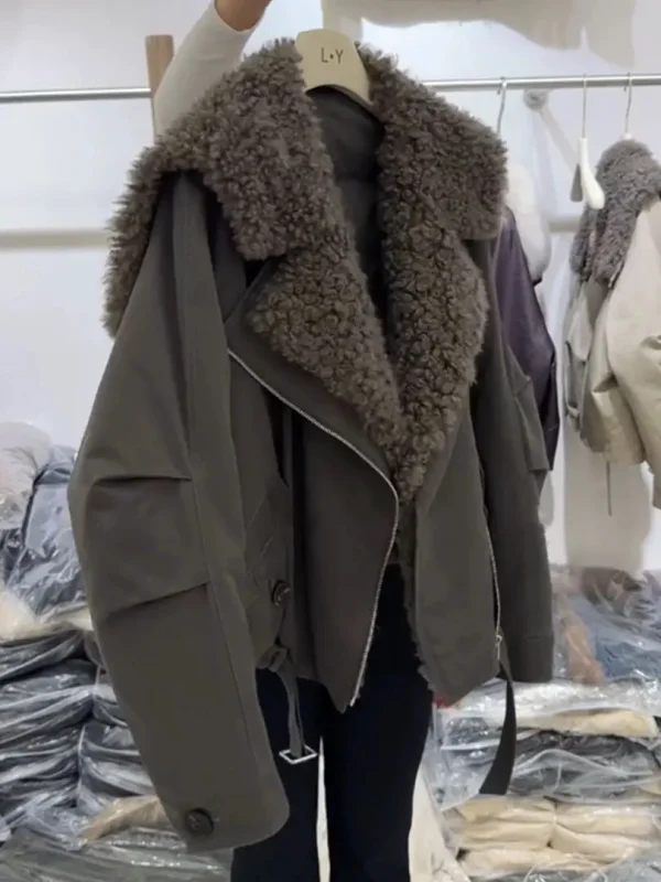 Thickened Large Fur Collar Cotton Jacket Women's Fashion Winter Warm Unique Design Sense Warmth Outerwear Korean Style Loose Fit