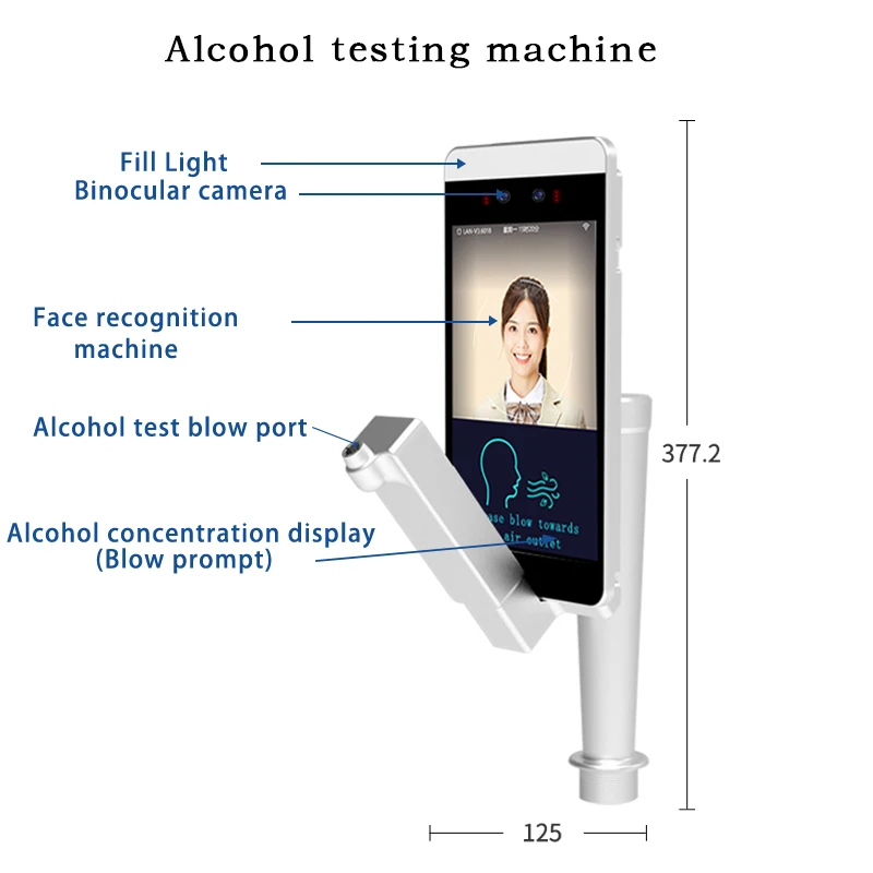 ZJZ Breathalyzer التحكم في الوصول إدارة الحضور دعم رمز الاستجابة السريعة OEM ODM SDK سائق شاحنة محطة التحكم في الوصول البيومترية
