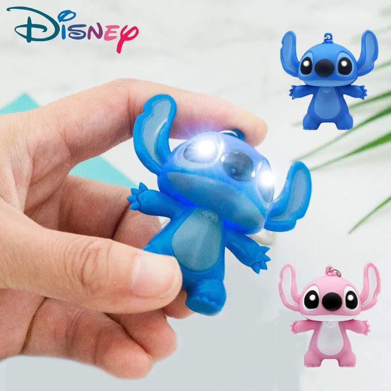 Disney Stitch LED Keychain Anime Cartoon Figures Glowing Night Light Stitch Angel Novelty Pendant Ornament Toys Kids Gifts