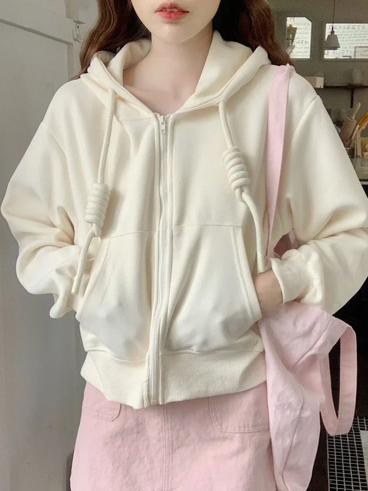 甘いプレッピースタイルブルーパーカー女性カジュアルかわいい長袖ショートスウェットシャツヴィンテージポケットレースアップ韓国アウタートップス新しい