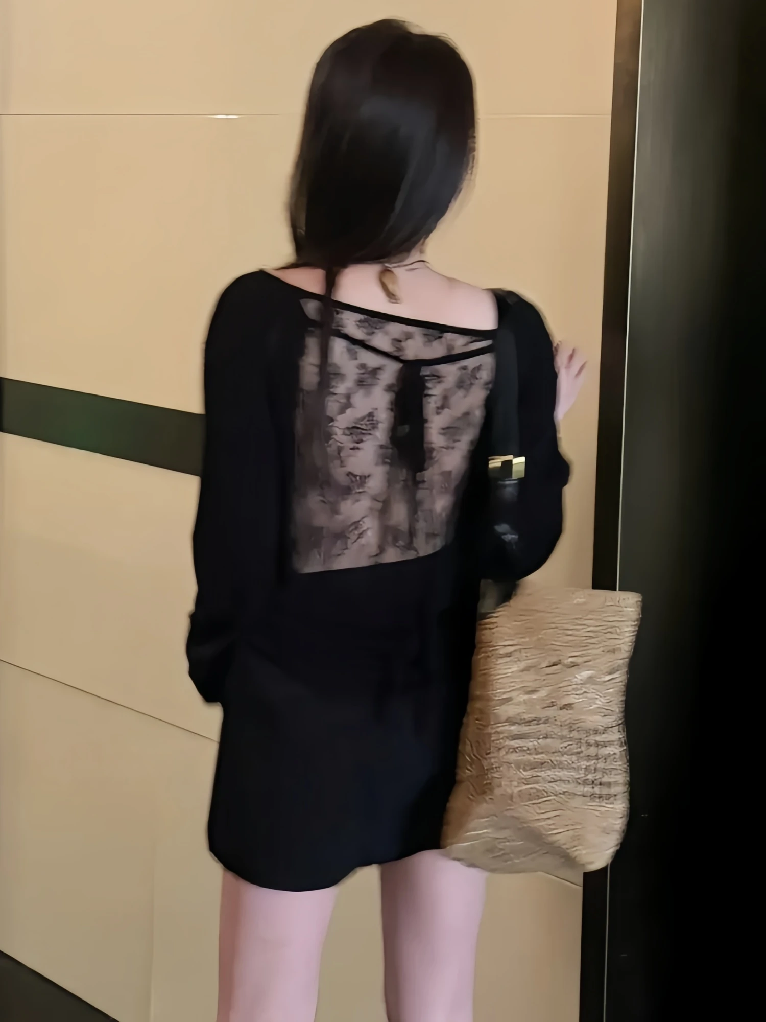 Lace Ba Splice Thin Long Sve T-irt Pure Desire Sexy Top Women's Loose Fit Summer Moisture ng round Ne Casual Tee