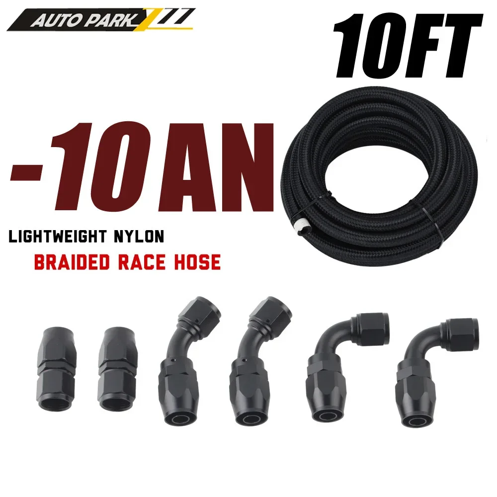 

10FT AN10 10AN 3M Stainless Steel Braided Oil Fuel Line Hose End Fitting Kit 10FT