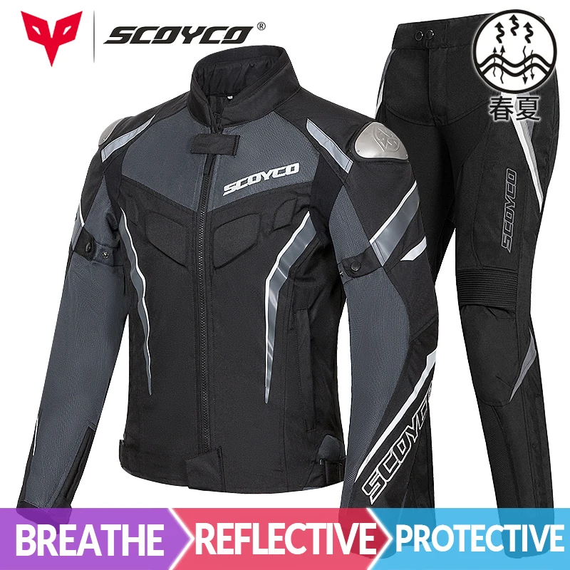 SCOYCO New Motorcycle Jacket Man Riding Jacket Summer Moto Jacket +Pants Set Motocross Chaqueta Suit Protective Gear