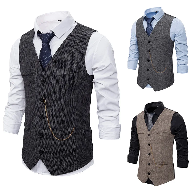 

New Cross Border for Men's Type Herringstock Single Breasted Vest Type Men's Suit Jacket