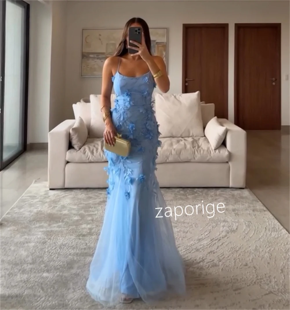 Customized Net Applique Mermaid Spaghetti Strap Long Dresses Bespoke Occasion Party Elegant Modern Style