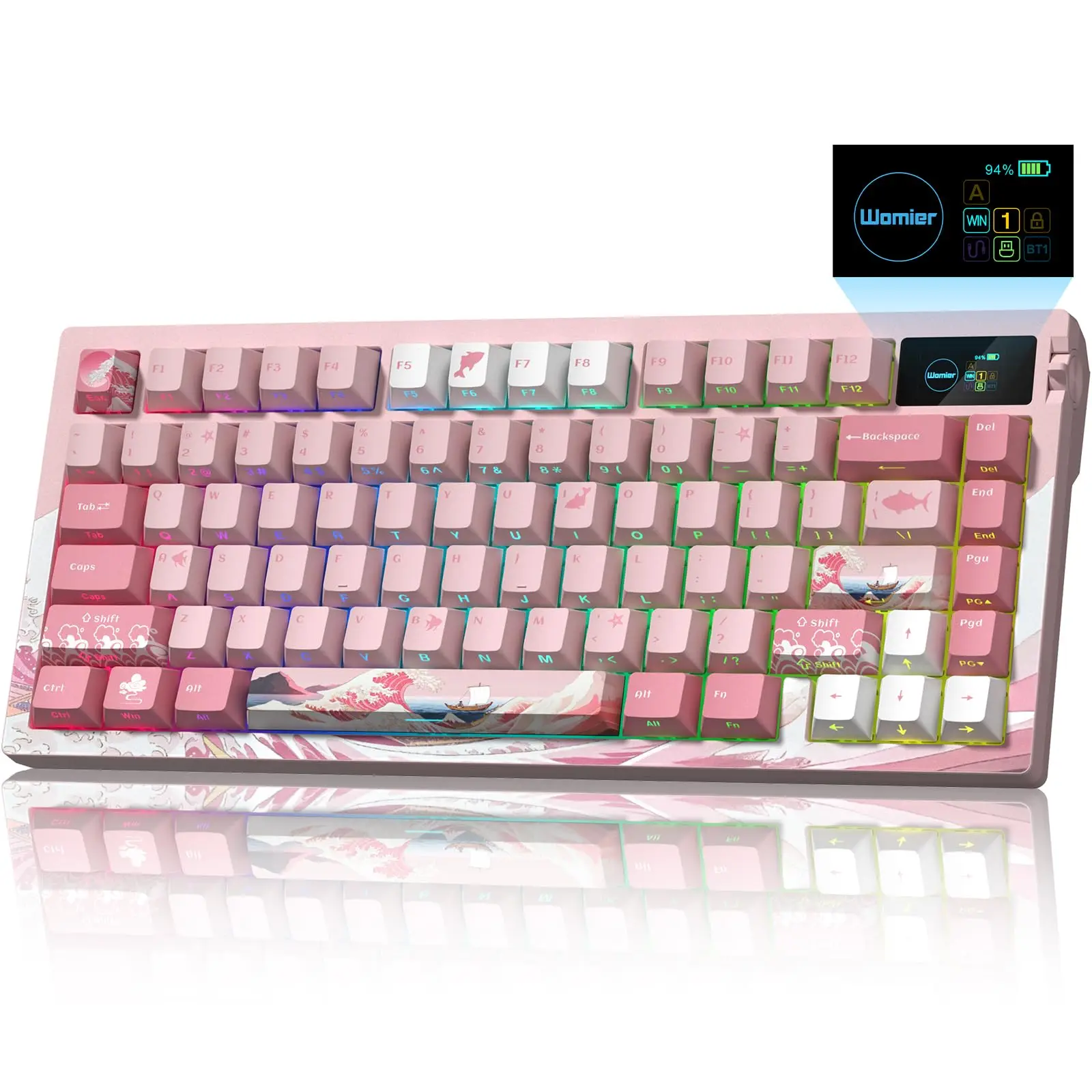 Womier L80 75% Wireless Mechanical Keyboard with Display&Knob Tri-Mode BT/2.4G/USB-C Gasket RGB Hot-Swappable Gaming Keyboard