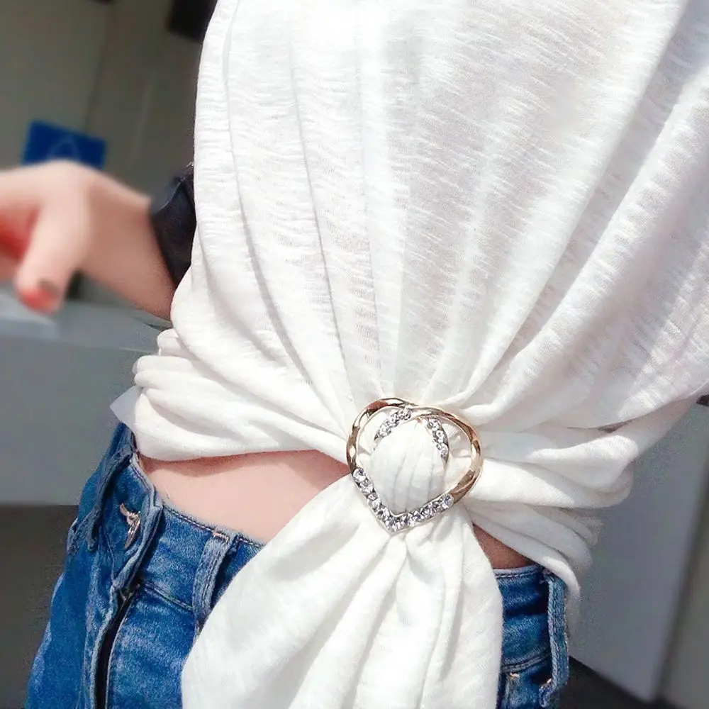Geometric Elegant Crystal Love Heart Three-ring Brooch Scarf Ring Shawl Clip Scarf Buckle