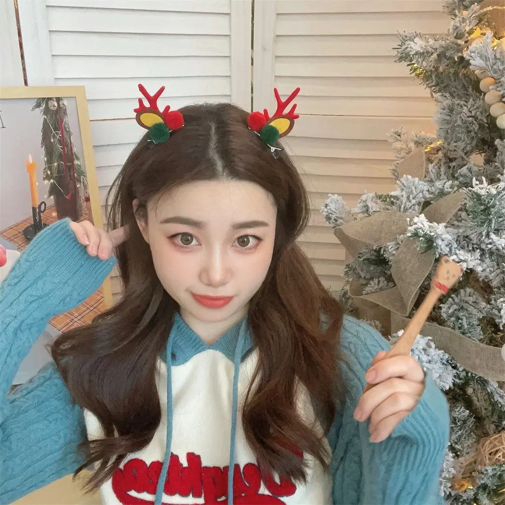 1 pair Bowknot Christmas Hairpin Santa Claus Snowflake Children Deer Antler Hair Clip Christmas Tree Sequin