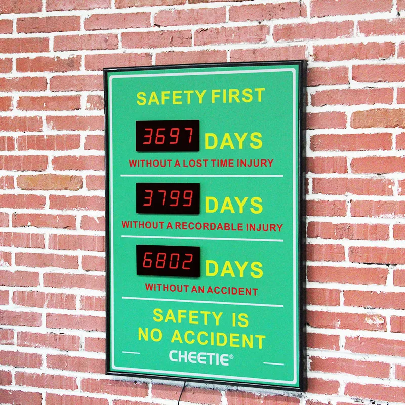 CP01 Digital LED Electronic Day Hour Without Accident Counter Board Factory LED Safety Production Scoreboard