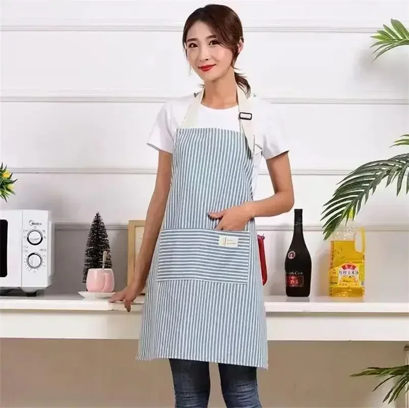 Fashion Simple SmallFresh Stripe Kitchen Antifoul Apron Pinafore Woman Cooking Accessories Cafe Restaurant Flower Shop Overalls