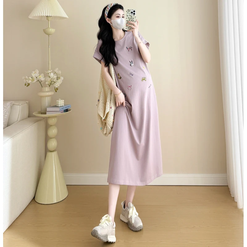 sachin and babi light blue dress 2025 Summer Plus Size Maternity Dress Short Sleeve O-neck Fashion  Embroideried Loose Fit Women Dresses Oversized Pregnancy Dress