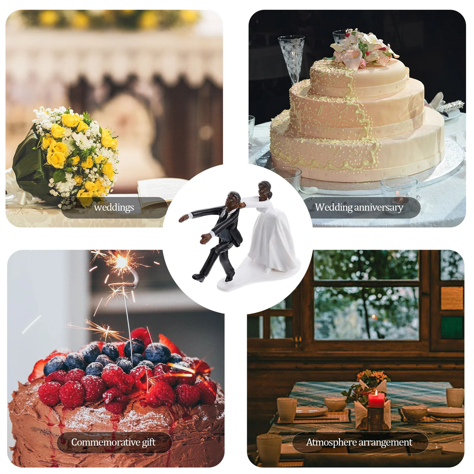 1 قطعة الجلد الأسود العريس الراتنج كعكة توبر حفل زفاف الديكور الزينة الزفاف الحلوى توبر لديكور كعكة الزفاف #5