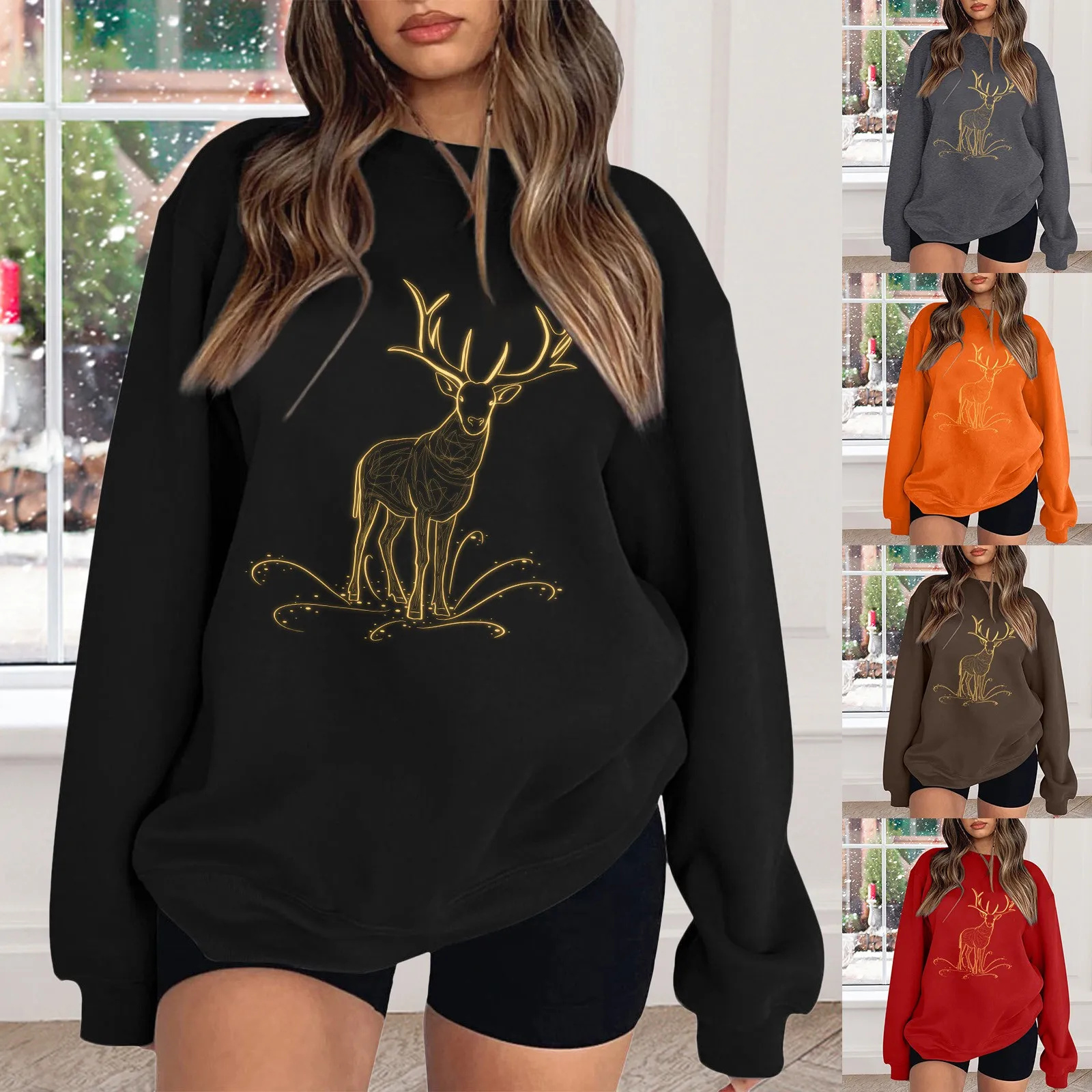 Kerst Rendier Hoodie Womens Y 2K Zwarte Sweatshirt Met Lange Mouwen Koreaanse Oversized Sueter Vantage Sweater Effen Blouses Met Capuchon