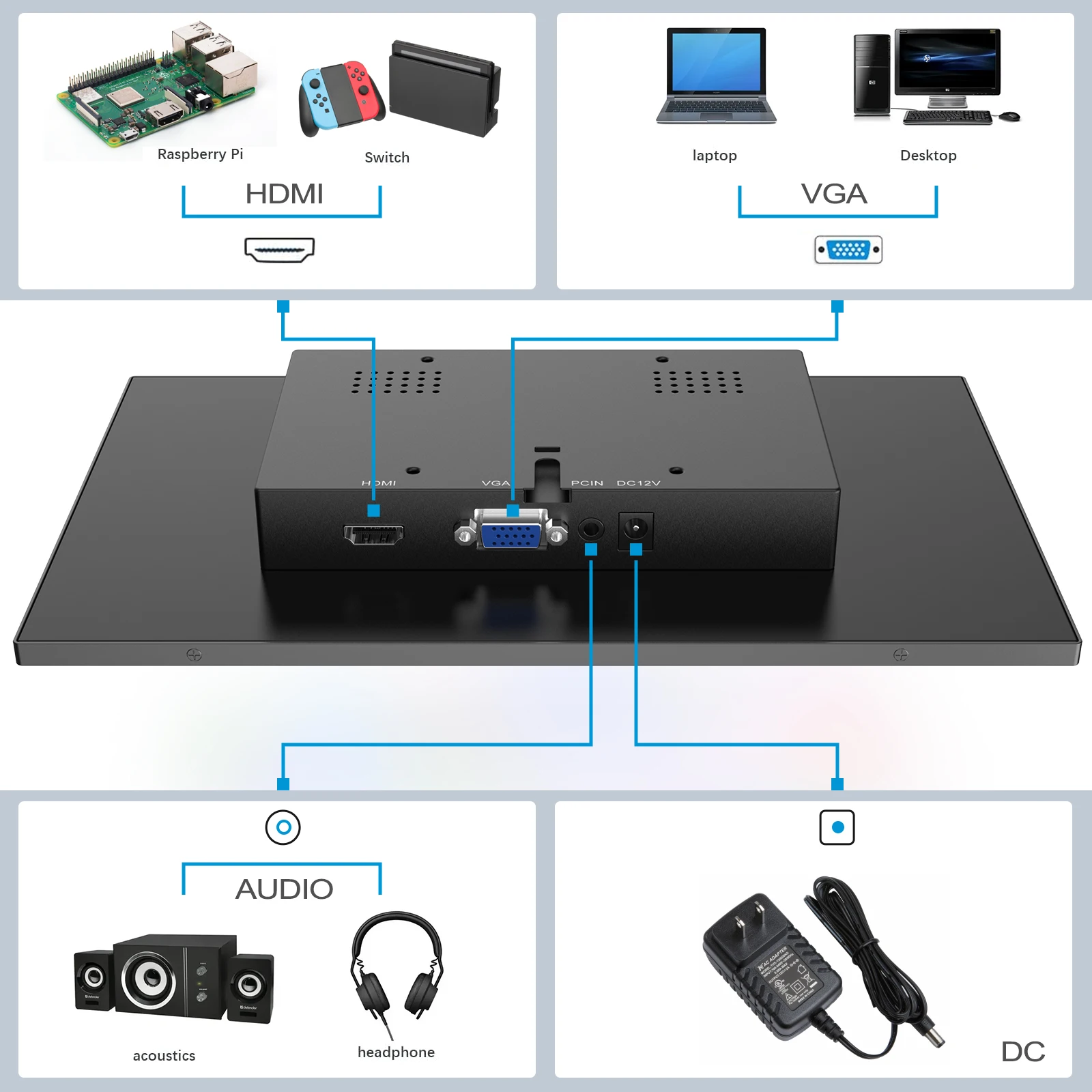 Miktver G1051 CCTV 감시 디스플레이, 풀 HD 1920x1280P 데스크탑 모니터, 10.5 인치 IPS 스크린, HDMI, VGA 비디오 입력, 두 번째 PC