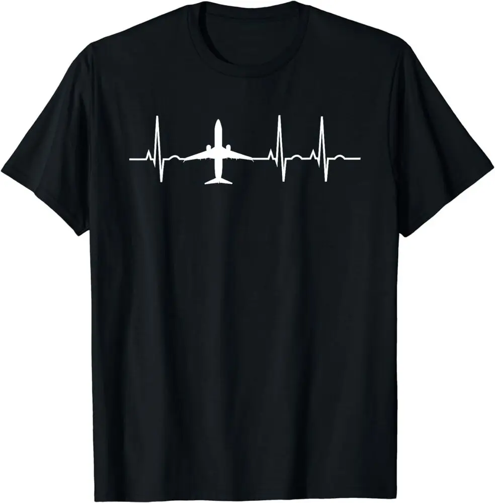 Airplane Heartbeat Pilot Flying Cool Aviator Gift Unisex T-Shirt High Quality 100%Cotton Short Sleeve