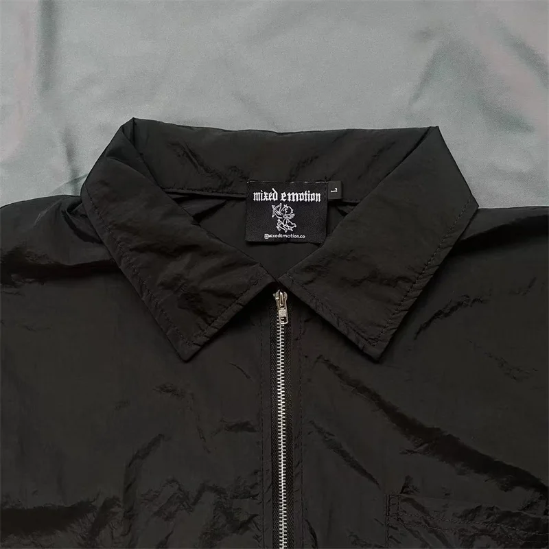 

Oversized MIXED EMOTION Black Shirts Men Women 1:1 High Quality Hot Drill Letter Print Zipper T-Shirts