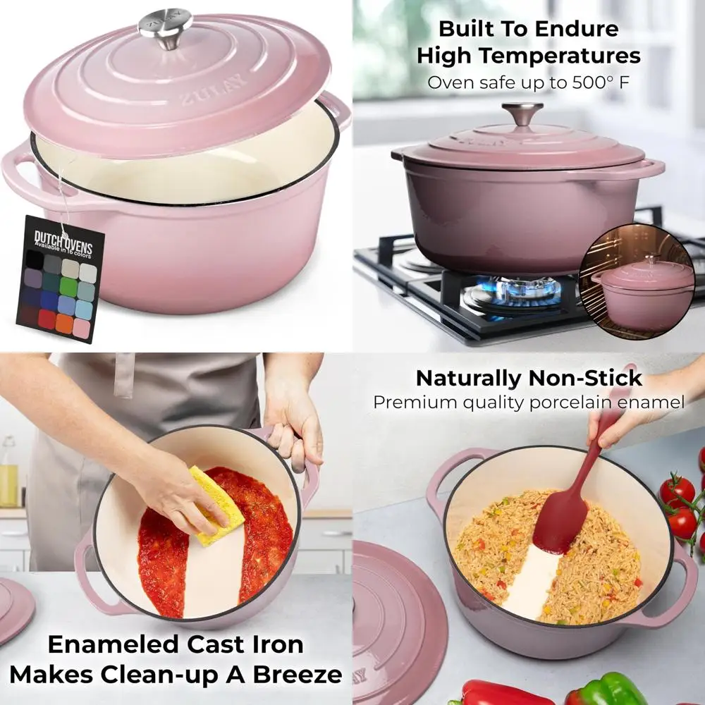 

6-литровая эмалированная чугунная голландская кастрюля с крышкой — долговечность и безопасная для духовки до 500 ° F - Сверхмощная кулинария для повседневного использования