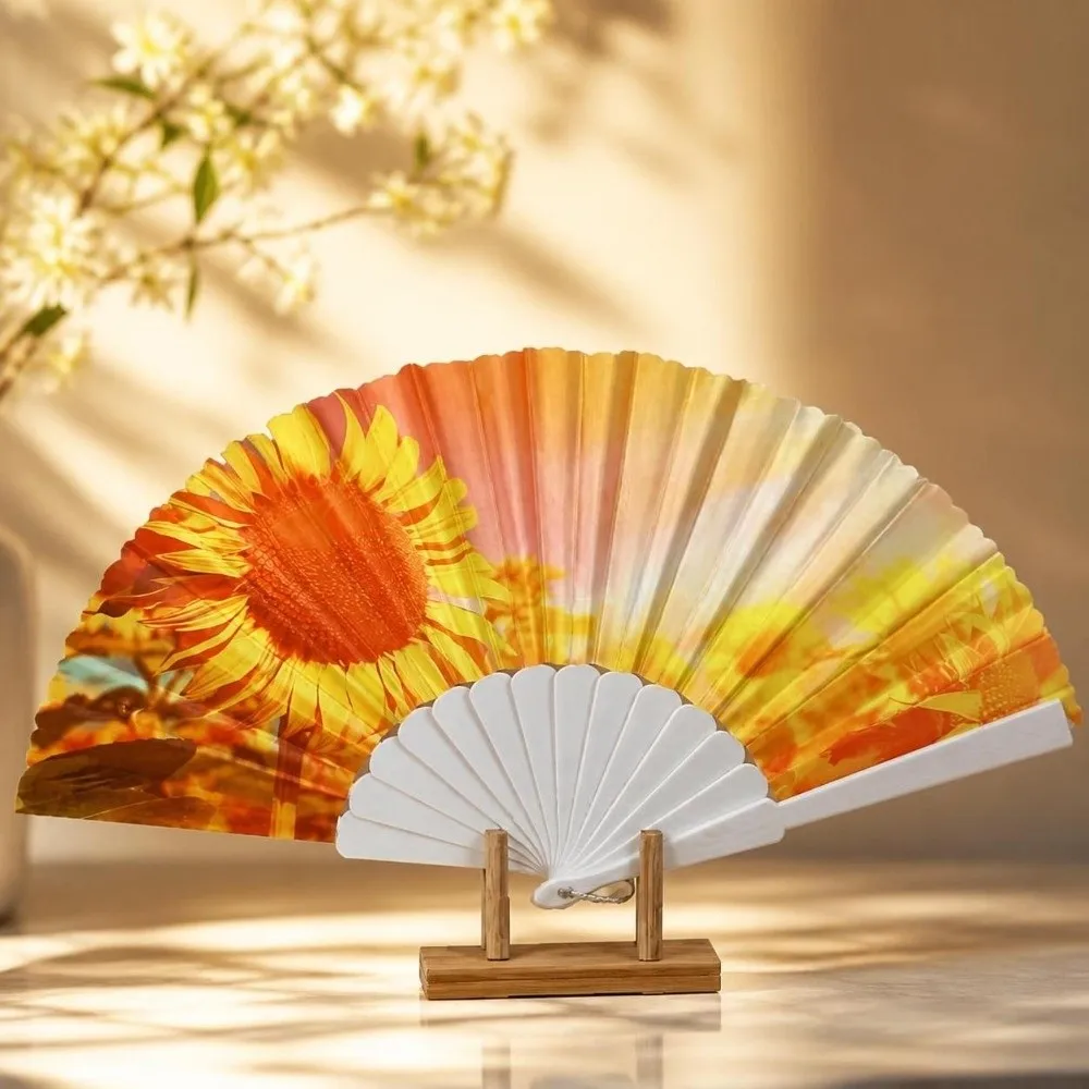 Lightweight Sunflower Folding Fan Collapsible Handheld Cloth Fan Retro Handwork Design Decorative Fan Home Decorative