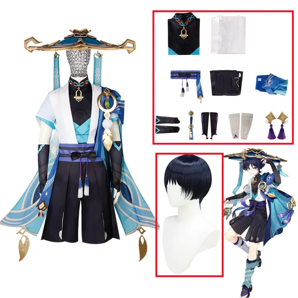 Scaramouche Wanderer Cosplay Kostüm Genshin Impact Outfit Hut Perücke Erwachsenen Halloween Comic Con Kostüme für Männer Frauen