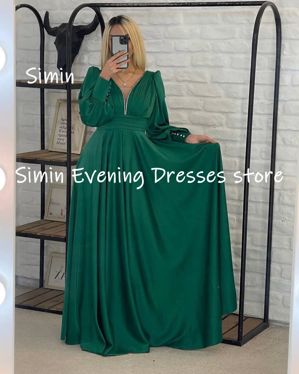 Simin Satin A-line V-neck Populer Ruffle Formal Prom Gown Floor-length Evening Elegant Party dresses for women 2023