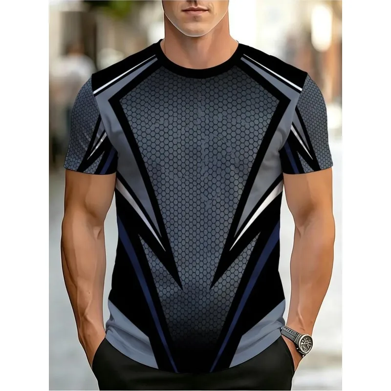 Men's Novelty Geometric Abstract Print T Shirt Futuristic Dark Aesthetic High Tech Sleek Design Polyester Fabric Multiple Sizes