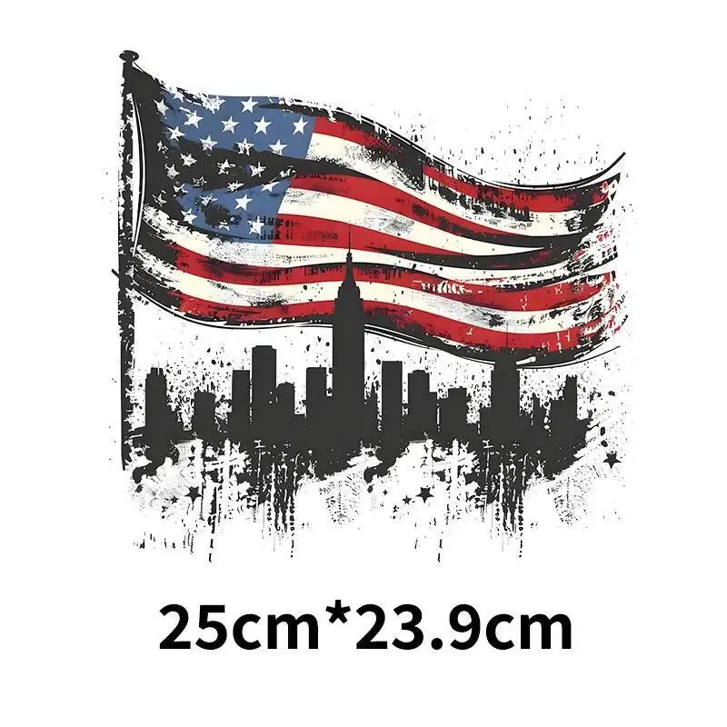 American Flag Heat Transfer Stickers Fashion Wings and Urban Landscape Iron On Stickers DIY Decoration Men and Women T-shirts view 3