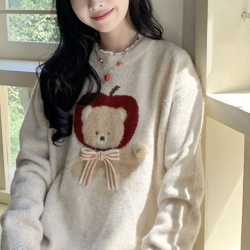 Deeptown Kawaii Sweaters Cartoon Women Harajuku Sweet Knitted Pullovers Autumn Winter Fashion Oversize Cute Aesthetics Sweaters