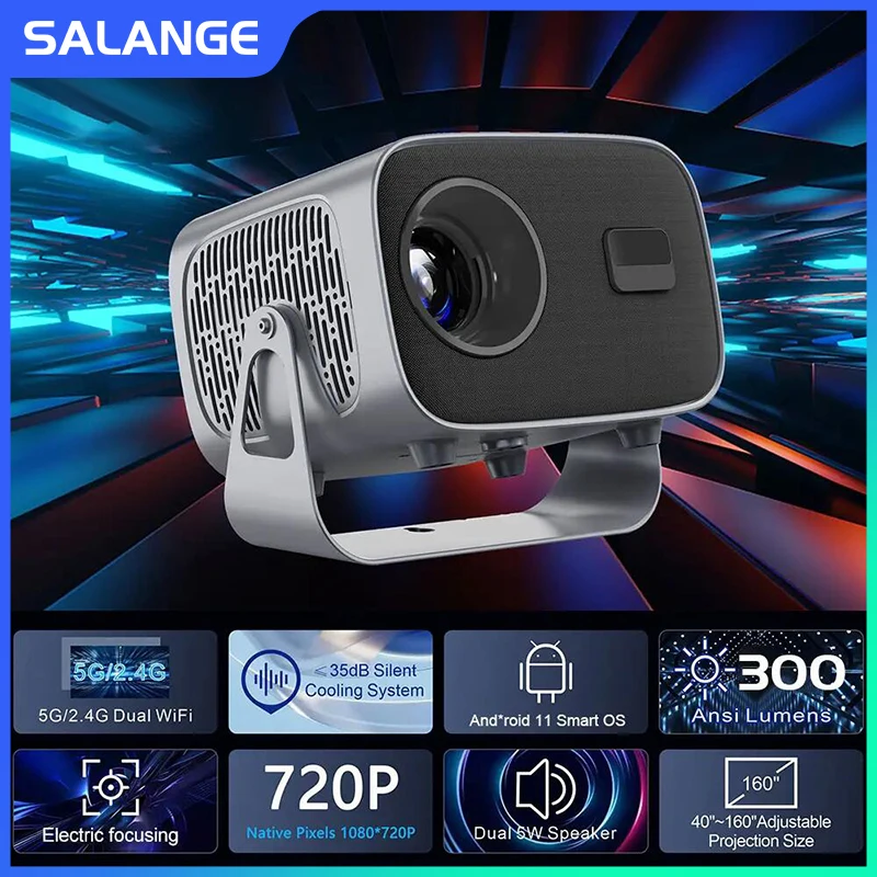 

Salange P28D LED Smart Projector Android 11 300ANSI Outdoor 2.4G/5G Wifi Home Theater Cinema Mini Projector for 1080P 4K Movie