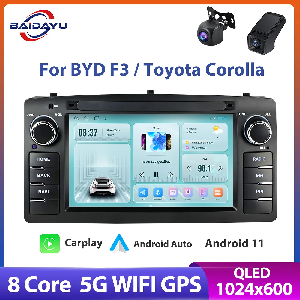 

Android 12 Wireless CarPlay car radio 2din 7" Car Multimedia For Toyota Corolla E120 BYD F3 for car gps navigation wifi FM RDS