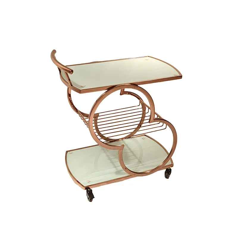 Customized Explosion Light Luxury Three-layer Stainless Steel Glass Food Delivery Truck Restaurant Living Room Trolley Commercia