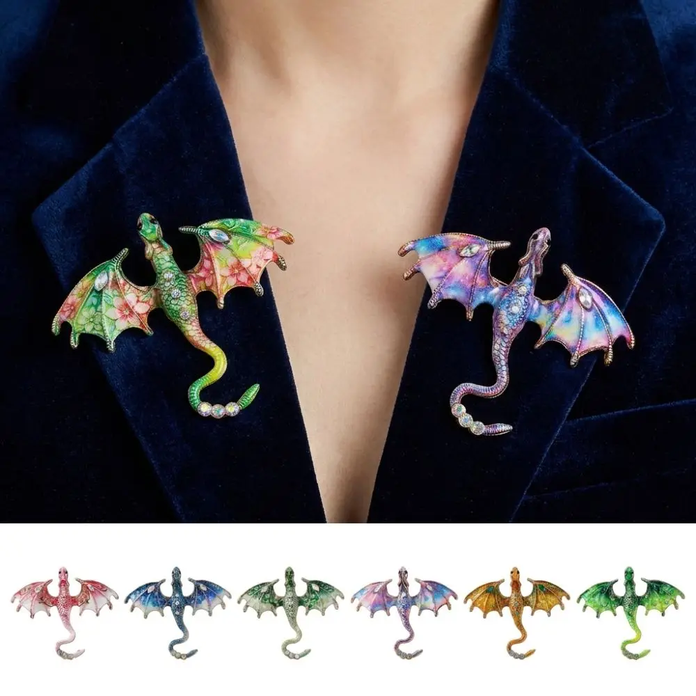 Zinc Alloy Enamel Flying Dragon Brooch Colorful Rhinestone Gothic Animal Dragon Brooch Chinese Blue Porcelain Fantasy Dragon