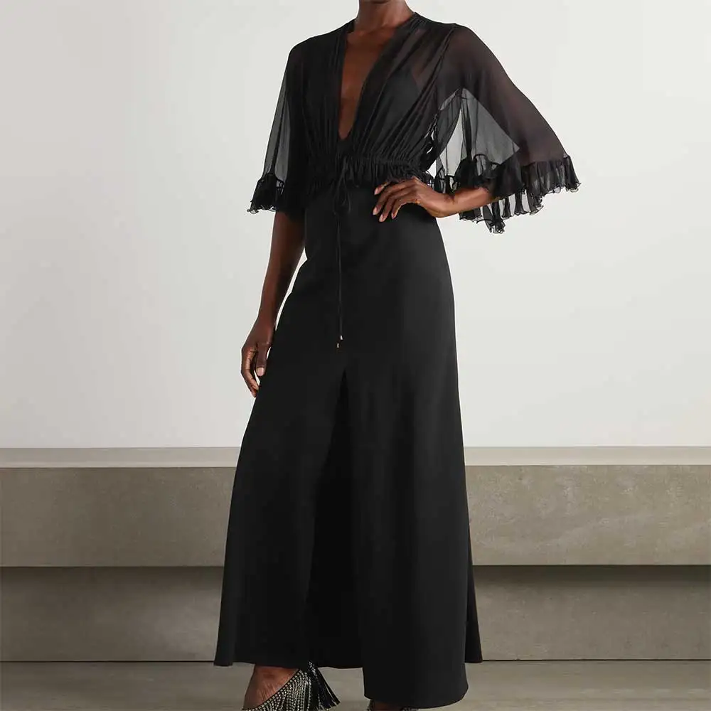 

Women's Evening Dress Prom Party Dress 2025 Summer V-neck A-line Half Sleeve Ruffled Formal Gown Wedding Guest Cocktail Dress