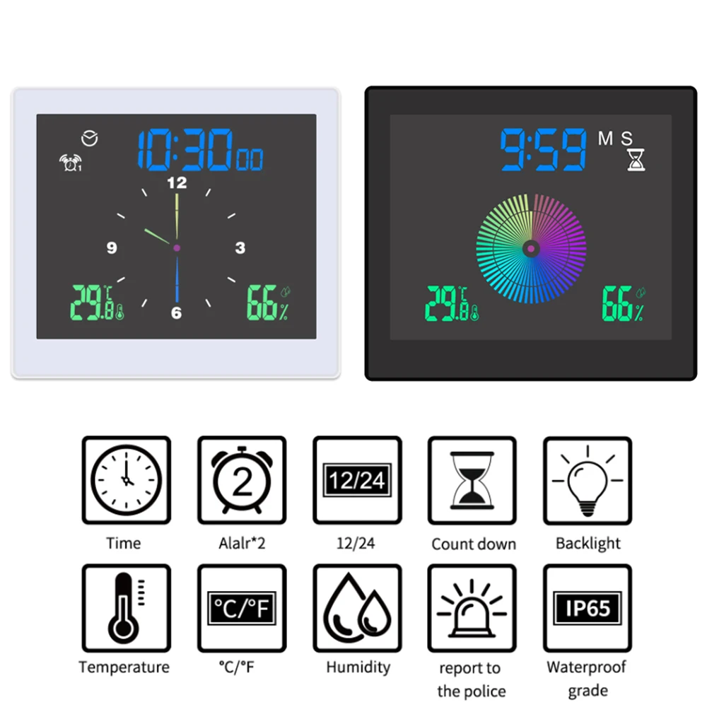 TS-WP10 5inch Digital Weather Station Electronic Thermometer IP65 Waterproof Temperature Humidity Meter Monitor Gauge Home Clock