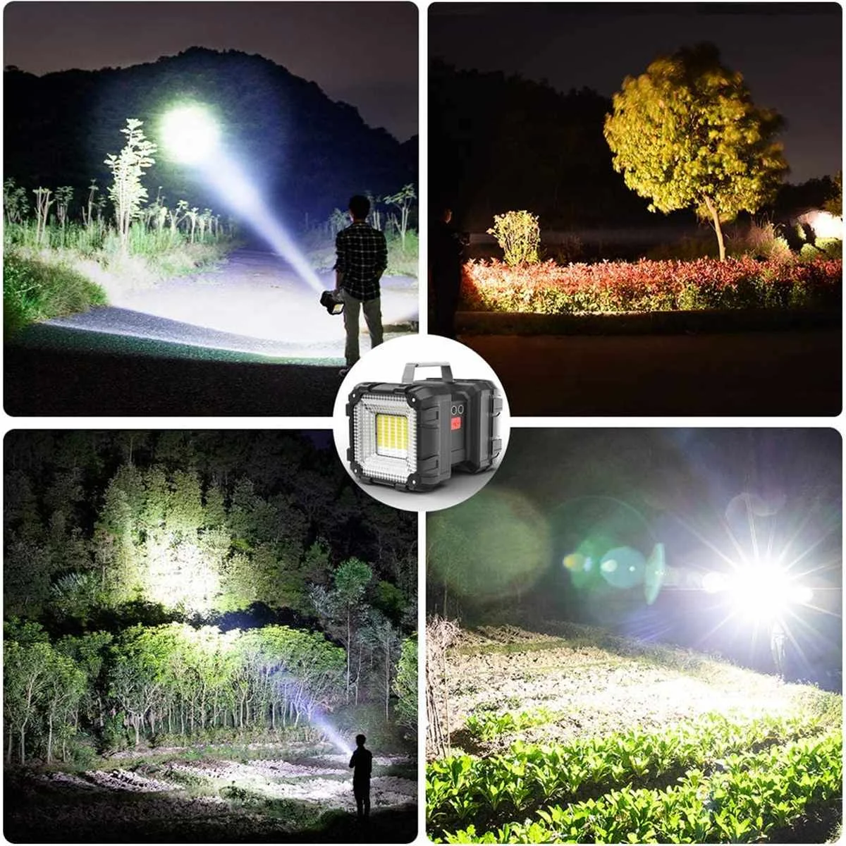 Dual Head LED Spotlight USB Rechargeable Searchlight Multi-function Portable Flashlight Power Bank Work Light Camping Lantern