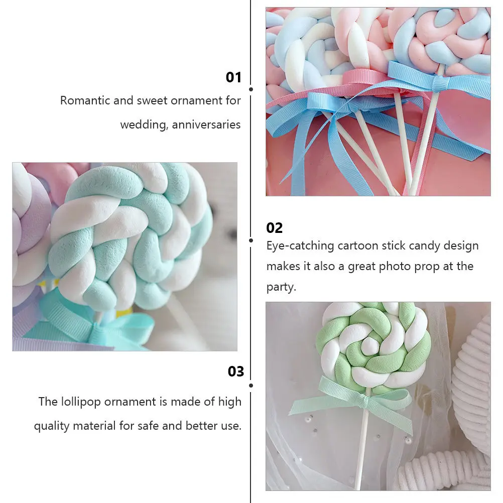 

3Pcs Party Supply Lollipop Ornament Clay Decor Romantic Wedding Anniversary Photo Prop Cute Cake Decoration Holiday Festival