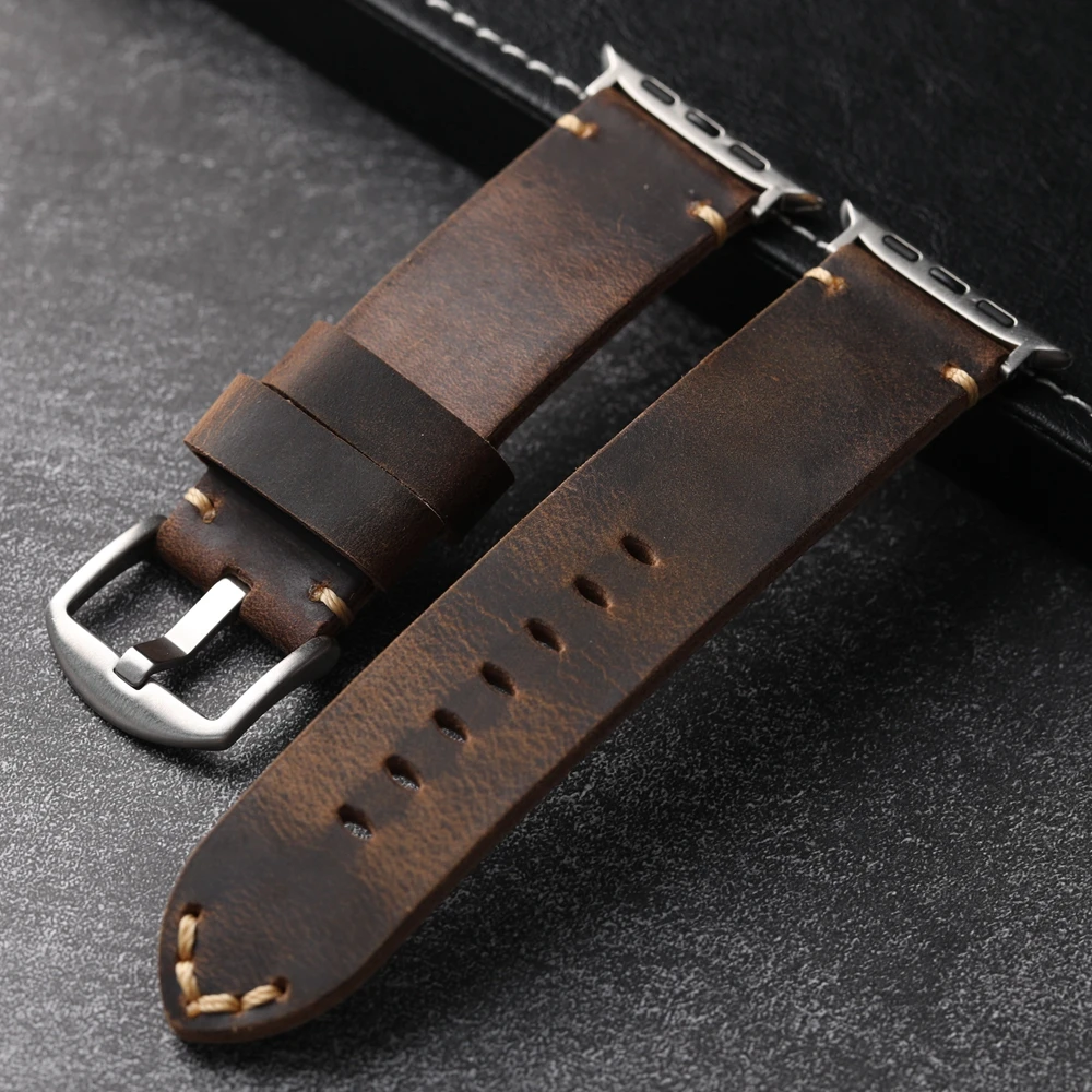 Hand gefertigtes gealtertes Vintage-Leder armband für Apple Watch Ultra2 S9 S8 Armband 49mm 45mm 44mm braun Vintage Tough Style Armband