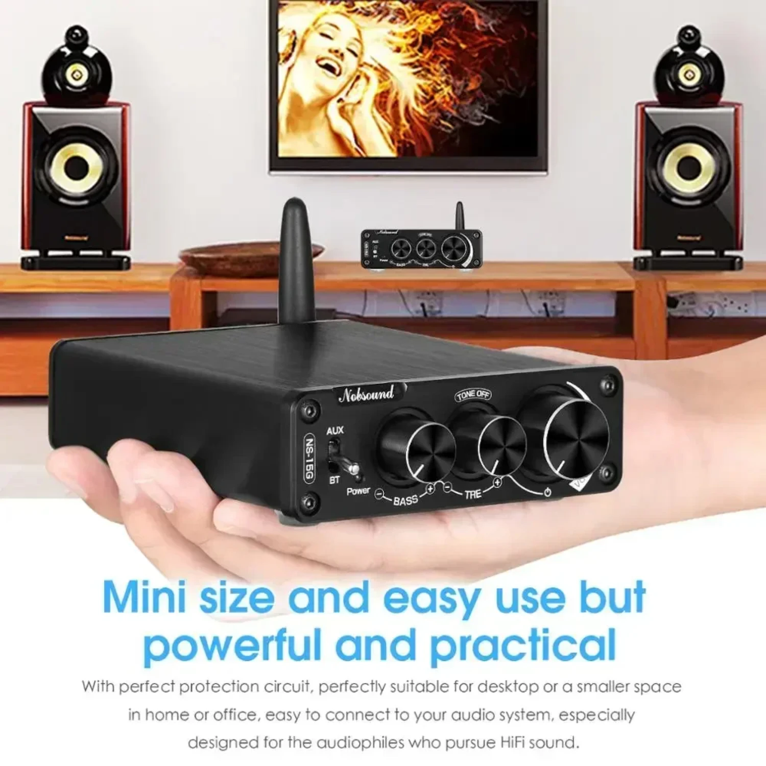 Nobsound Mini Bluetooth 5.0 TPA3116 Digitaler Audioverstärker HiFi Klasse D Stereo-Leistungsverstärker 100 W * 2 Lautsprecher