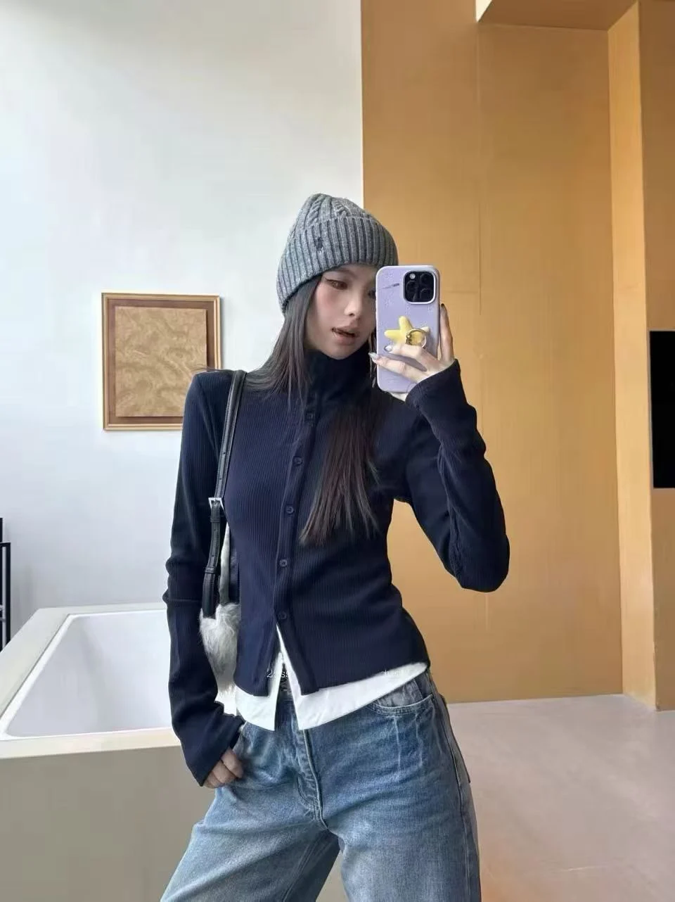 

Korean Sle Fce Patchwork Long Sve Thiened Stand Collar irt Small irt Versatile Button up Top for Women Winter